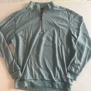 Green Zip Up Sweater with Mock Neck and Ribbed Cuffs